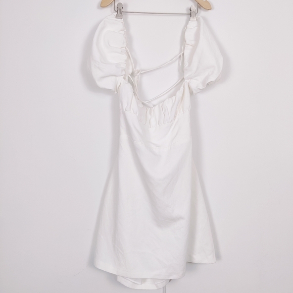 Zara Dresses & Skirts - Zara Women's White Linen Blend Dress Size XXL Puff Sleeve Ruched Square Neck NEW